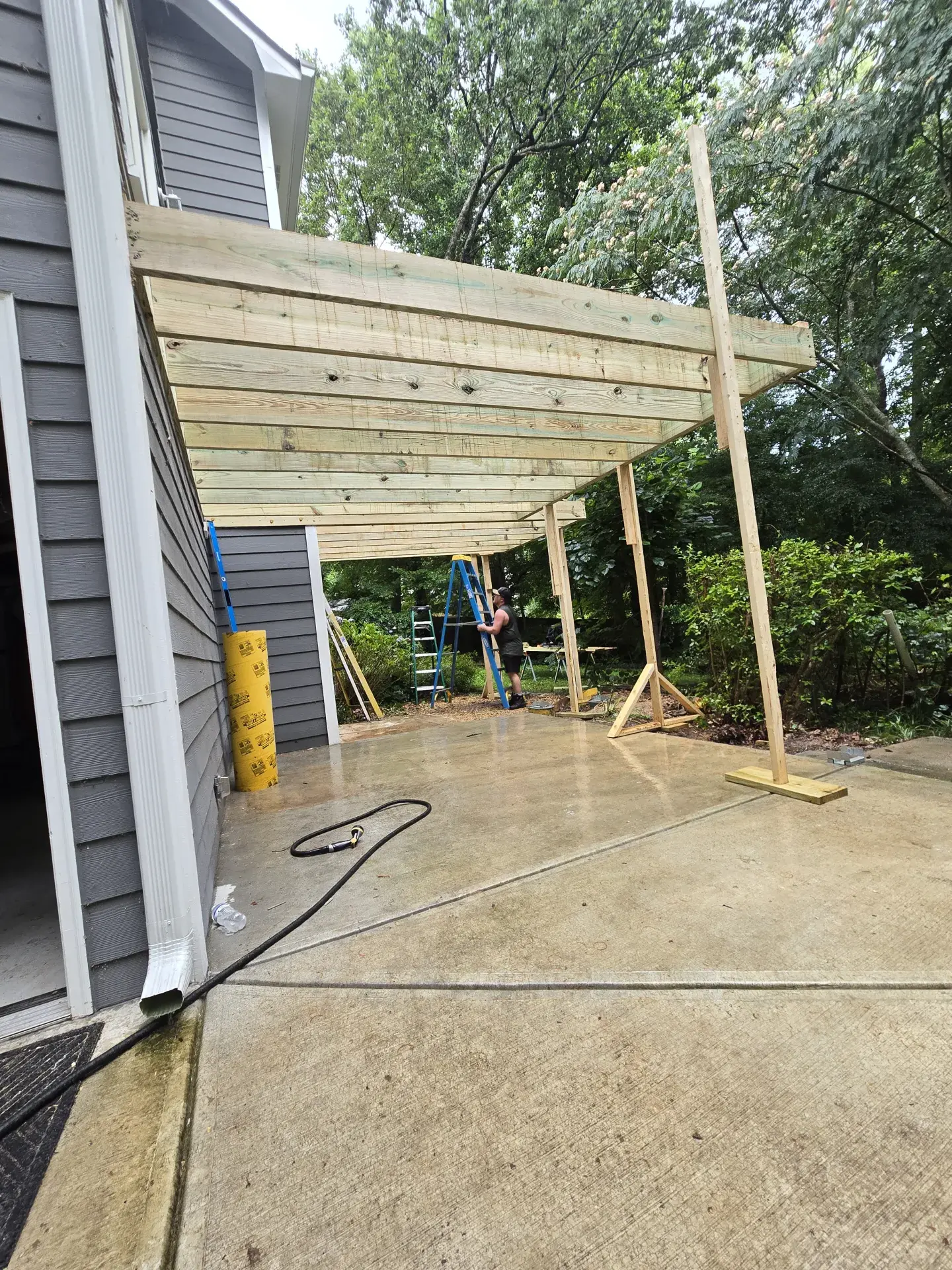 Patio cover pergola framing under construction